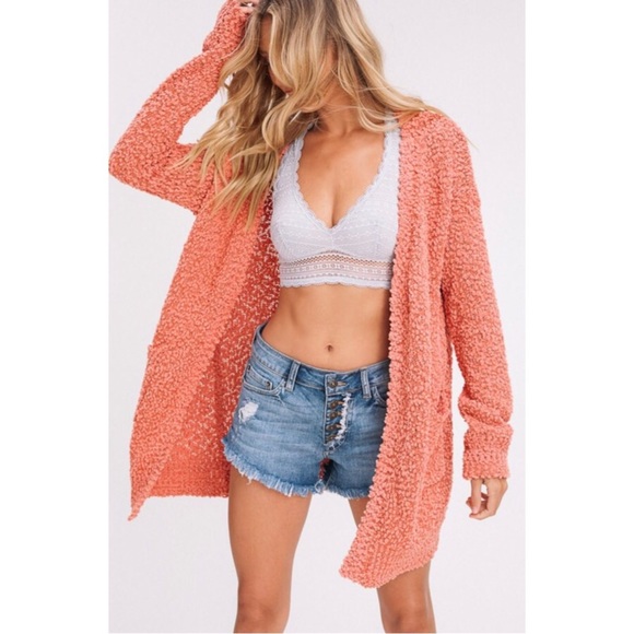 New rust chunky knit popcorn cardigan sweater - Picture 3 of 3